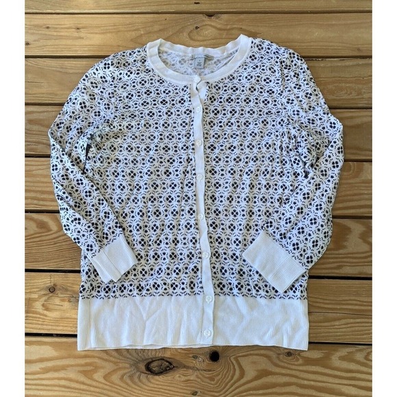 Halogen Button Front Cardigan Sweater Size Small Women’s Ivory Black - Picture 1 of 7